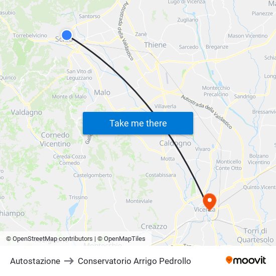 Autostazione to Conservatorio Arrigo Pedrollo map