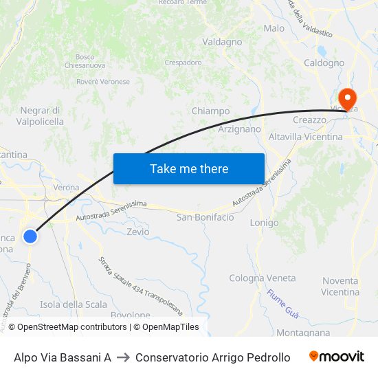 Alpo Via Bassani A to Conservatorio Arrigo Pedrollo map