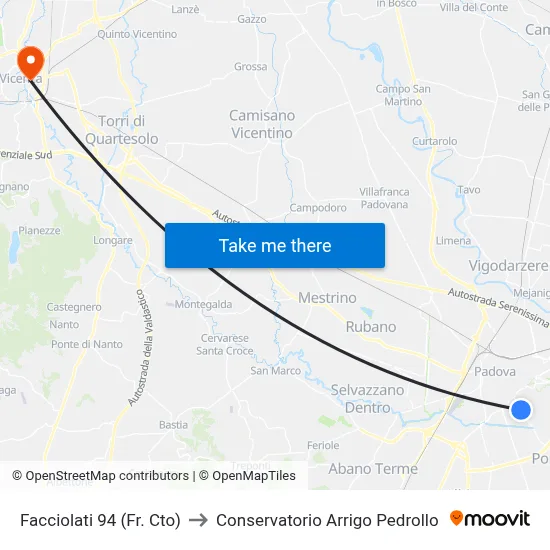 Facciolati 94 (Opposite Court) to Arrigo Pedrollo Conservatory map