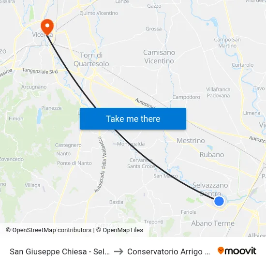 San Giuseppe Church - Selvazzano to Arrigo Pedrollo Conservatory map