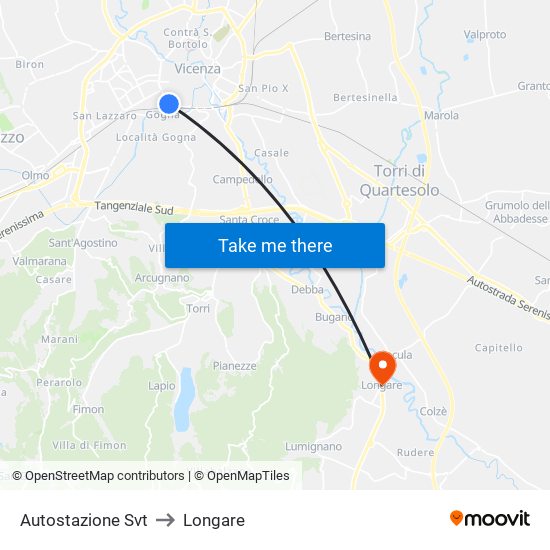 Autostazione Svt to Longare map