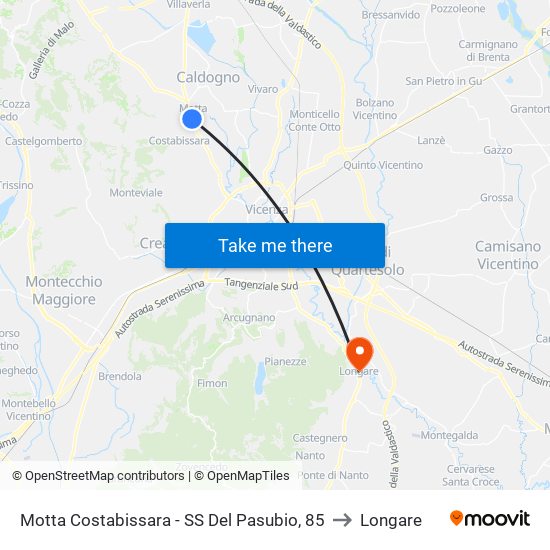 Motta Costabissara - SS Del Pasubio, 85 to Longare map