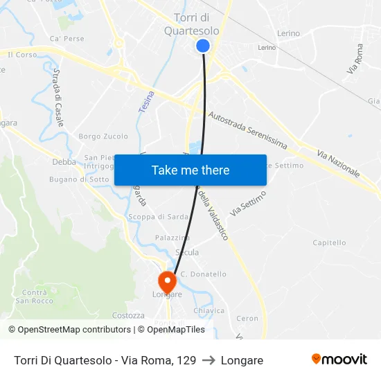 Torri Di Quartesolo - Roma Street, 129 to Longare map