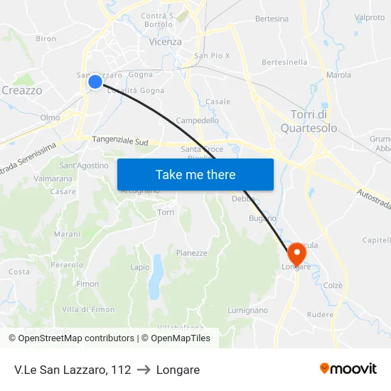 V.Le San Lazzaro, 112 to Longare map