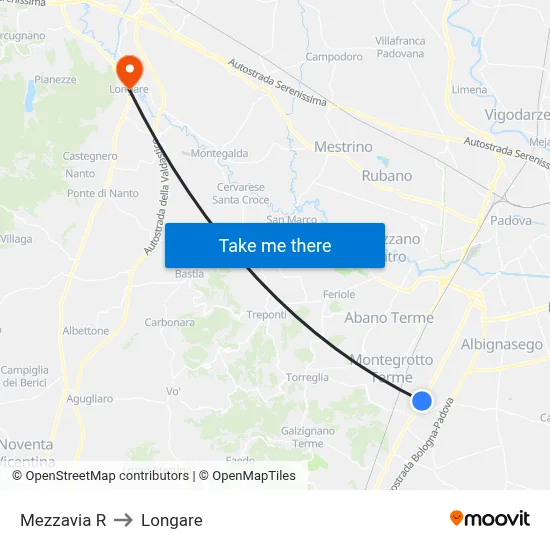 Mezzavia R to Longare map