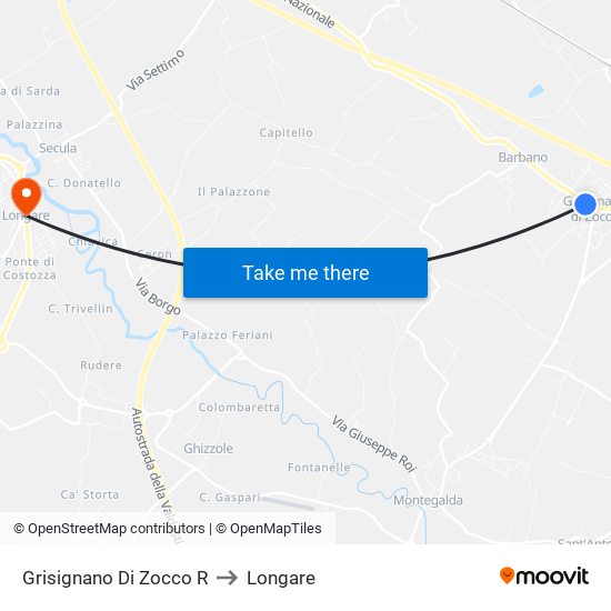 Grisignano Di Zocco R to Longare map