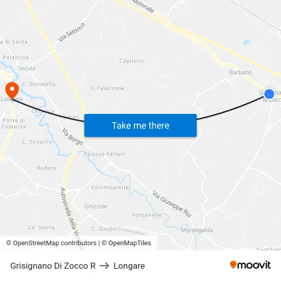Grisignano Di Zocco R to Longare map