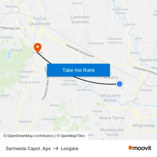 Sarmeola Capol. Aps to Longare map