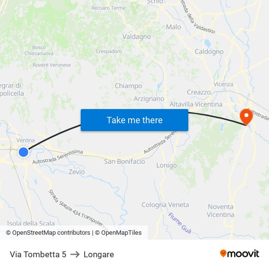 Via Tombetta 5 to Longare map