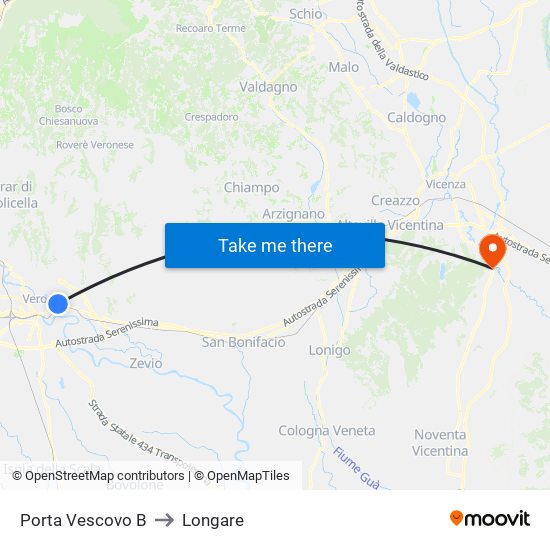 Porta Vescovo B to Longare map