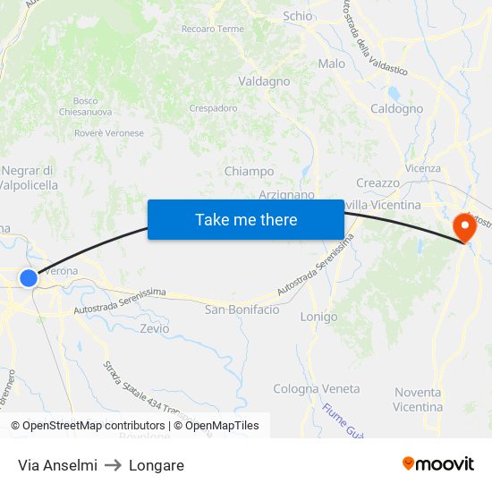 Via Anselmi to Longare map