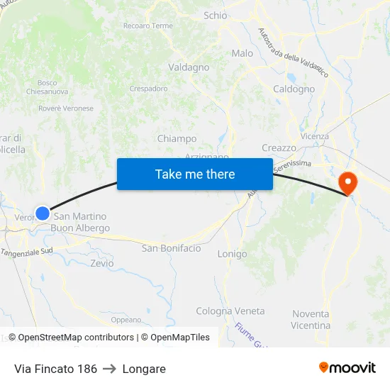 Via Fincato 186 to Longare map