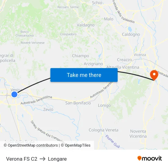 Verona FS C2 to Longare map