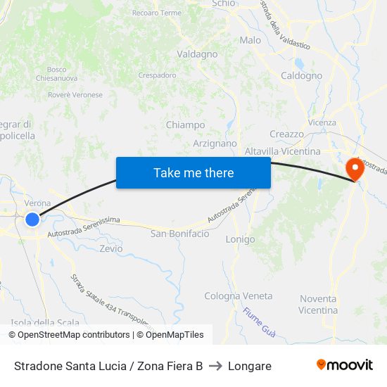 Stradone Santa Lucia / Zona Fiera B to Longare map