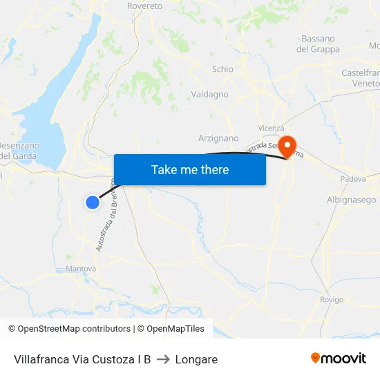 Villafranca Via Custoza I B to Longare map