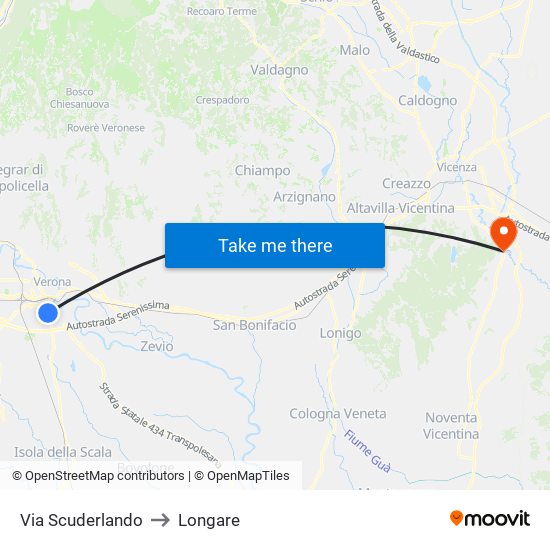 Via Scuderlando to Longare map