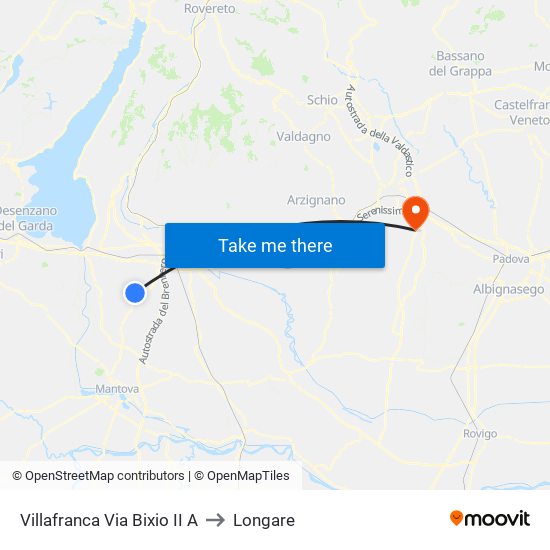 Villafranca Via Bixio II A to Longare map