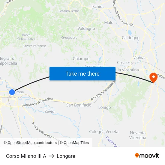 Corso Milano III A to Longare map