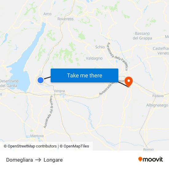 Domegliara to Longare map