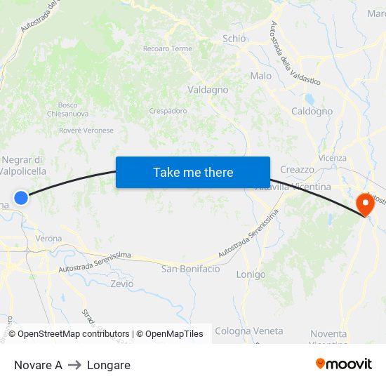 Novare A to Longare map