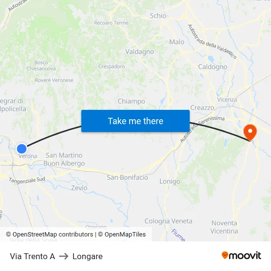 Trento Street A to Longare map