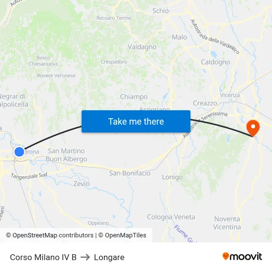 Corso Milano IV B to Longare map