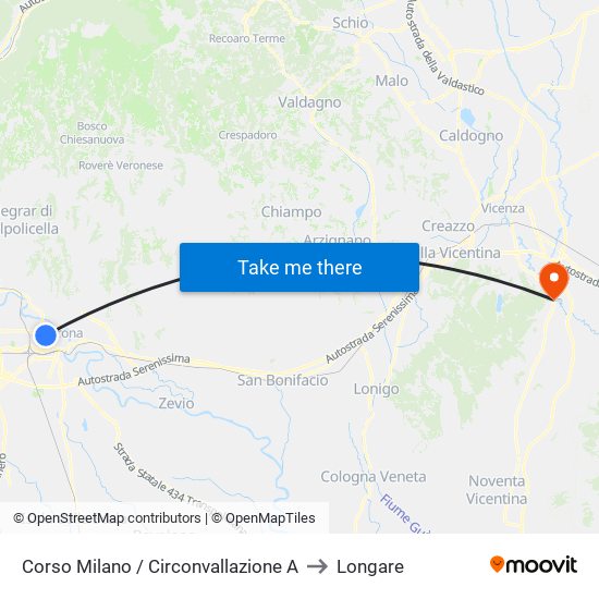 Corso Milano / Circonvallazione A to Longare map