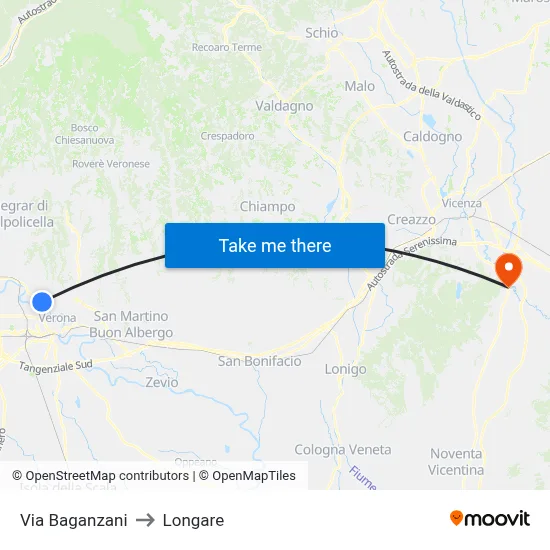 Via Baganzani to Longare map