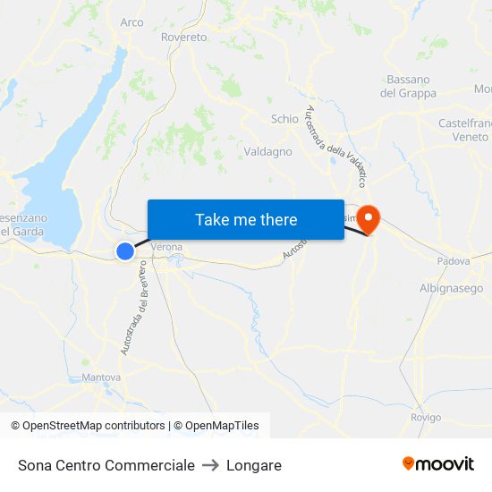 Sona Centro Commerciale to Longare map