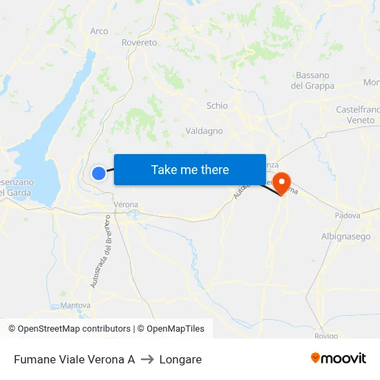 Fumane Verona Avenue A to Longare map
