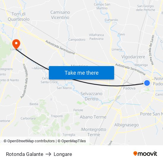 Rotonda Galante to Longare map
