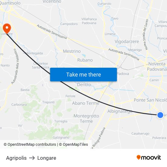 Agripolis to Longare map