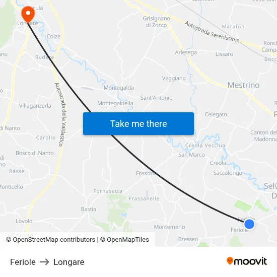 Feriole to Longare map