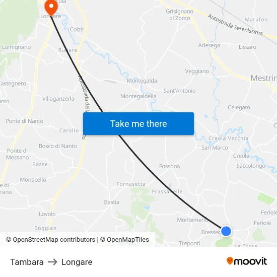 Tambara to Longare map
