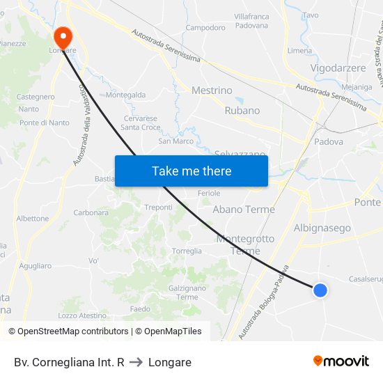 Bv. Cornegliana Int. R to Longare map