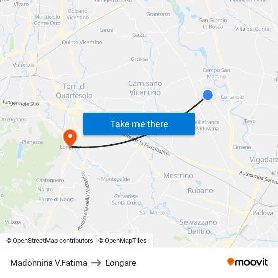 Madonnina V.Fatima to Longare map