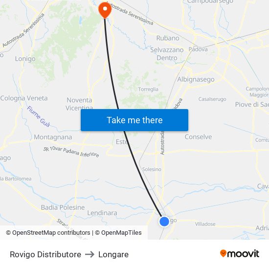 Rovigo Distributore to Longare map