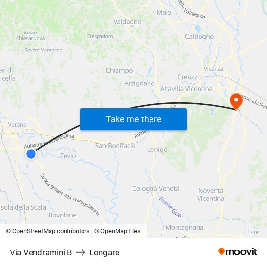 Via Vendramini B to Longare map