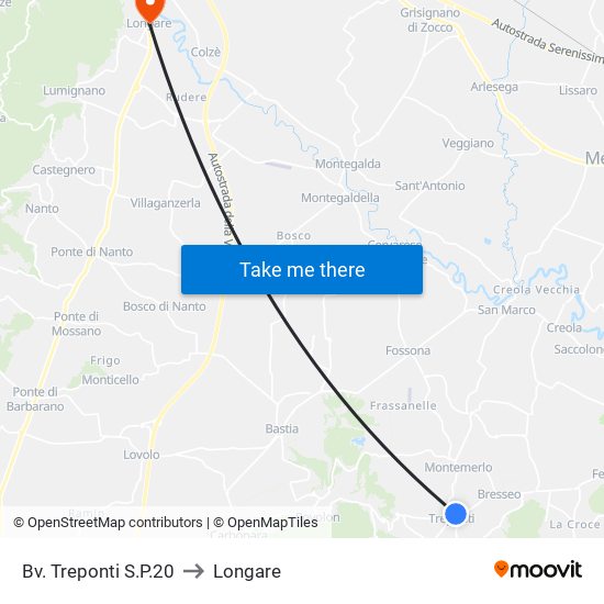 Bv. Treponti S.P.20 to Longare map