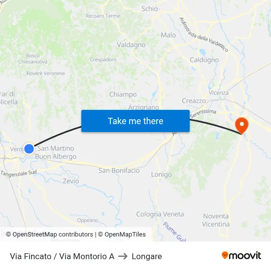 Fincato Street / Montorio Street A to Longare map