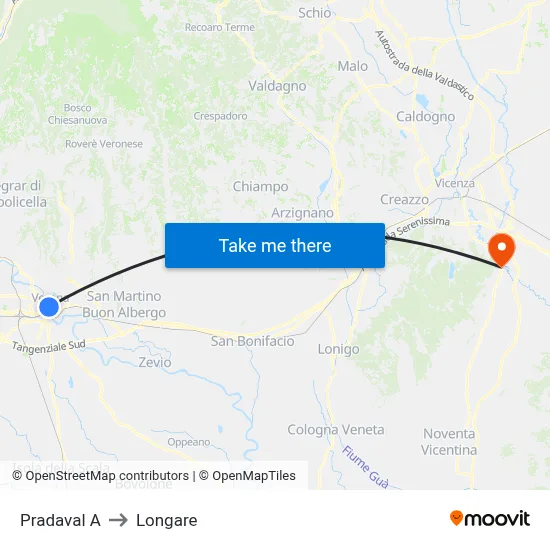 Pradaval A to Longare map