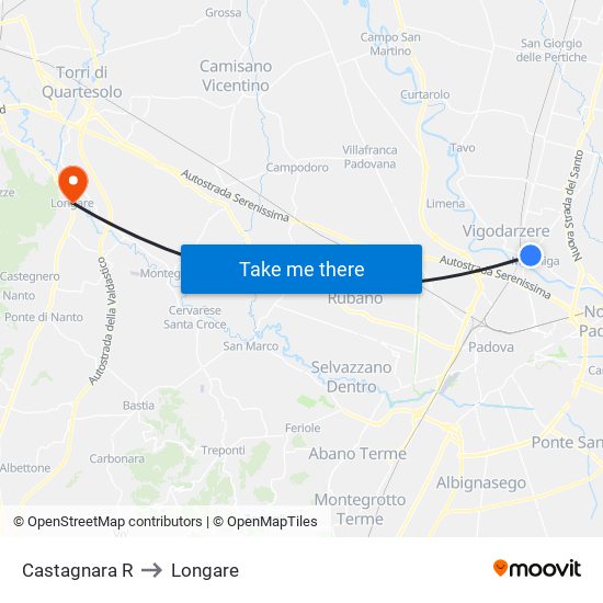 Castagnara R to Longare map