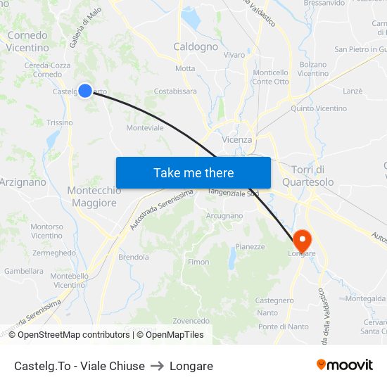 Castelg.To - Viale Chiuse to Longare map