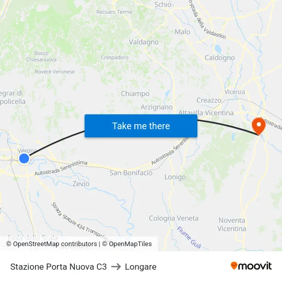 Stazione Porta Nuova C3 to Longare map