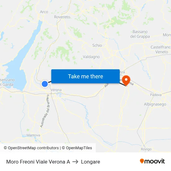 Moro Freoni Verona Avenue A to Longare map