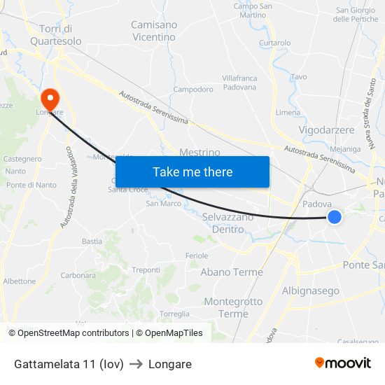 Gattamelata 11 (Iov) to Longare map