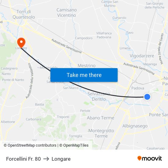 Forcellini Fr. 80 to Longare map
