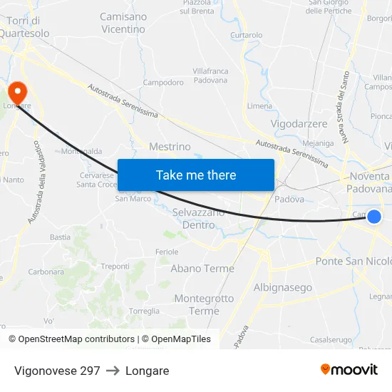 Vigonovese 297 to Longare map