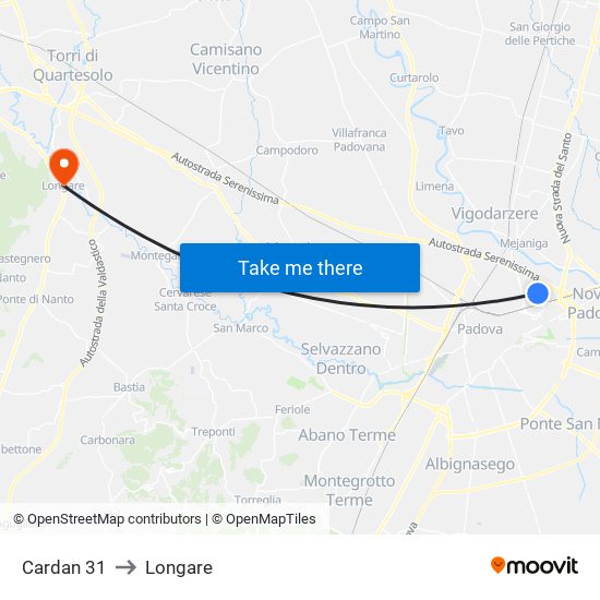 Cardan 31 to Longare map