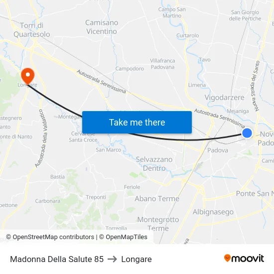 Madonna Della Salute 85 to Longare map